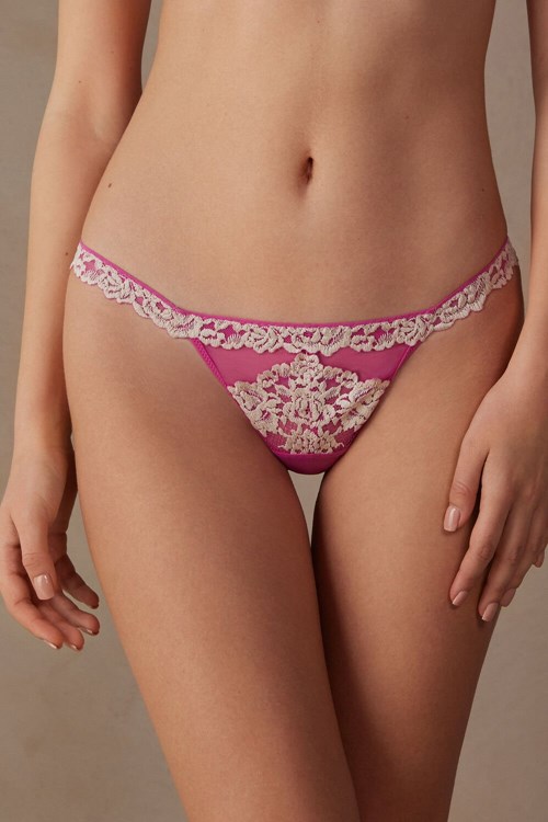 Intimissimi Pretty Flowers String Tanga Pembe Pembe | FMJLA-2678