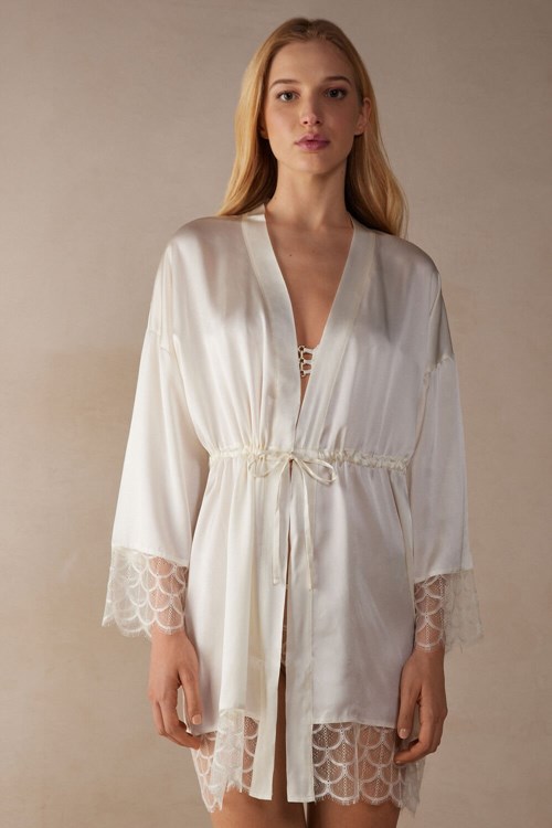 Intimissimi Pure Charme Silk Kimono Beyaz | HUATJ-2438