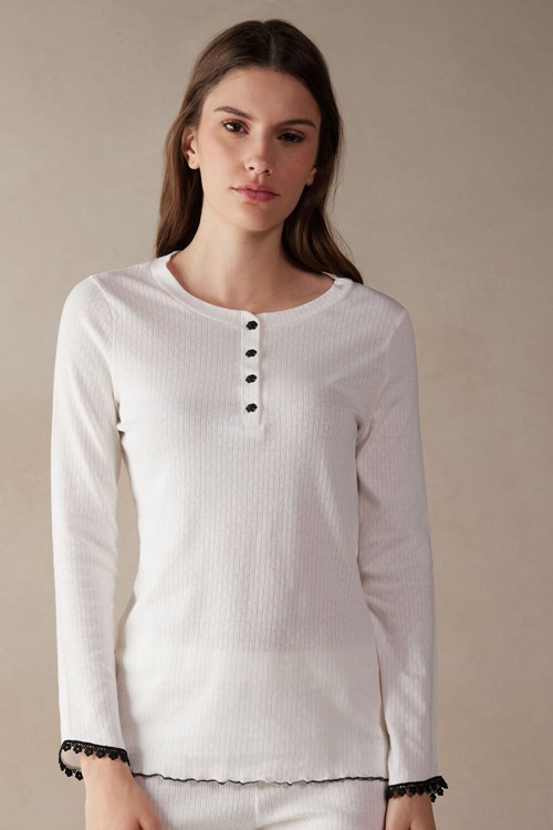 Intimissimi Pure Joy Long Sleeve Henley Top Beyaz | GNATI-5304