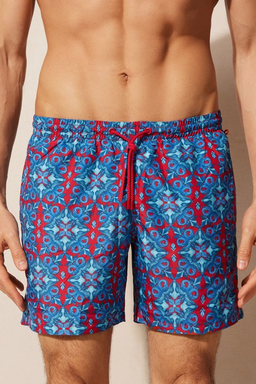 Intimissimi Red Moroccan Print Swim Trunks Mavi Kırmızı Baskılı | TZXNI-3579