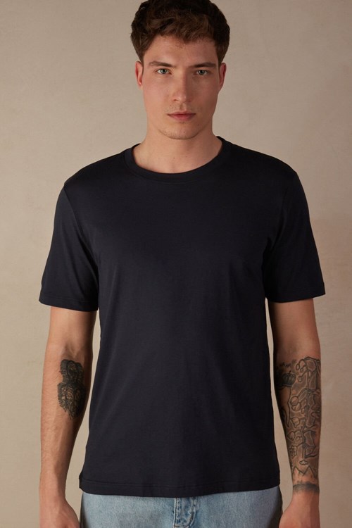 Intimissimi Regular Fit T-Shirt in Extrafine Supima® Pamuklu Mavi Mavi | FVBDZ-4270