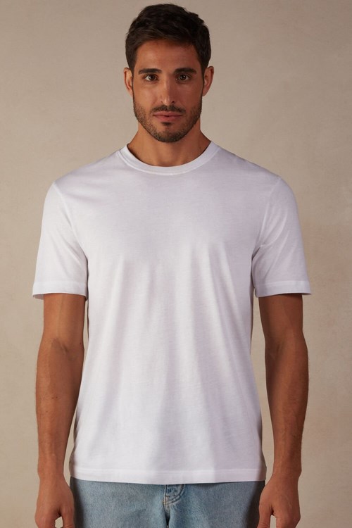 Intimissimi Regular Fit T-Shirt in Extrafine Supima® Pamuklu Beyaz Beyaz | LQOWH-2371