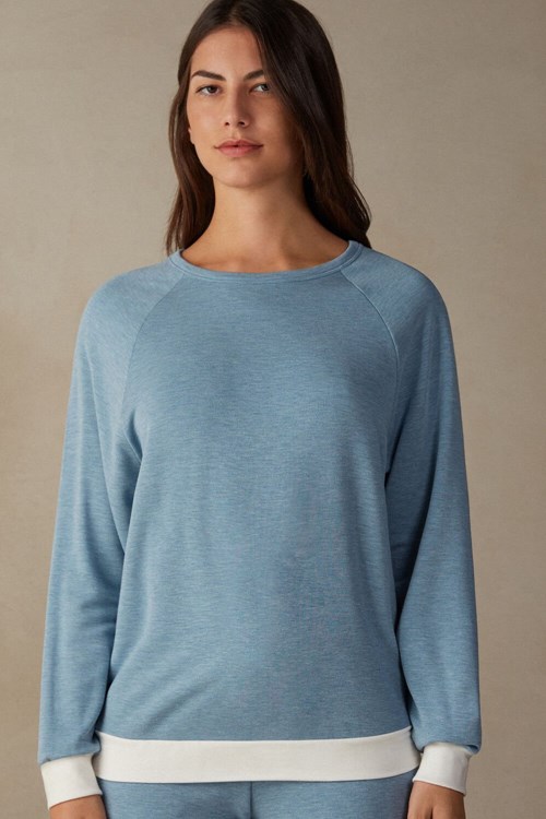 Intimissimi Romantic Bedroom Contrast Trim Top in Modal with Yün Açık Mavi Açık Mavi | ADXOM-5924