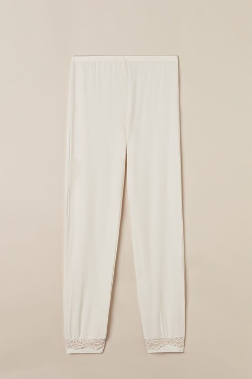 Intimissimi Romantic Bedroom Cuffed Full Length Pants in Modal with Yün Beyaz Beyaz Pembe | GJZSK-2064