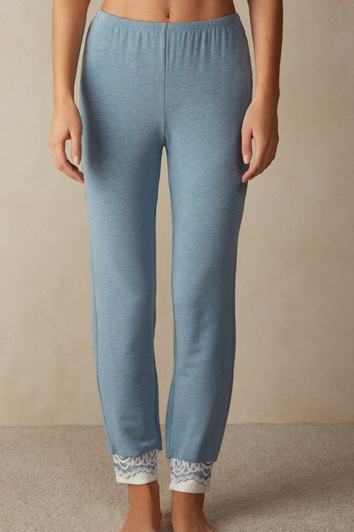 Intimissimi Romantic Bedroom Cuffed Full Length Pants in Modal with Yün Açık Mavi Açık Mavi | QCBLG-6071