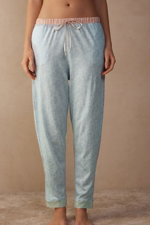 Intimissimi Romantic Cashmere Full Length Pamuklu Pants Açık Mavi Baskılı | FEJZG-5743