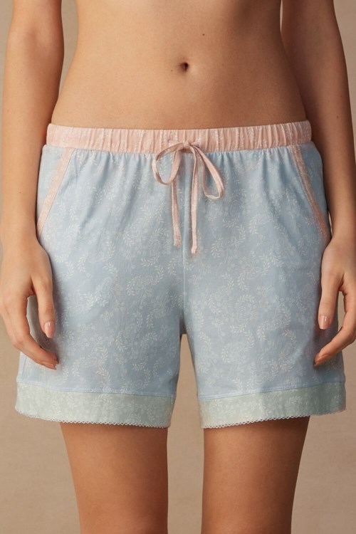 Intimissimi Romantic Cashmere Pamuklu Shorts Açık Mavi Baskılı | BCPFS-7548