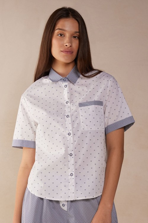 Intimissimi Santorini View Kısa Sleeve Cloth Shirt Beyaz Baskılı | HOSZY-6450