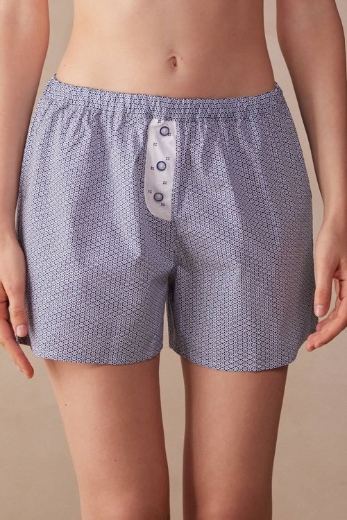 Intimissimi Santorini View Pamuklu Cloth Shorts Baskılı Mavi Baskılı | QVJCY-0926