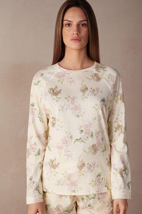 Intimissimi Scent of Roses Long Sleeve Pamuklu T-shirt Baskılı Baskılı | WZUDA-9172