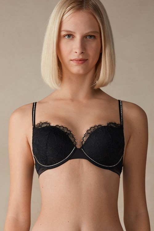 Intimissimi Shine High Like Stars Elettra Super Push-up Bra Siyah Siyah | BMHNO-3965