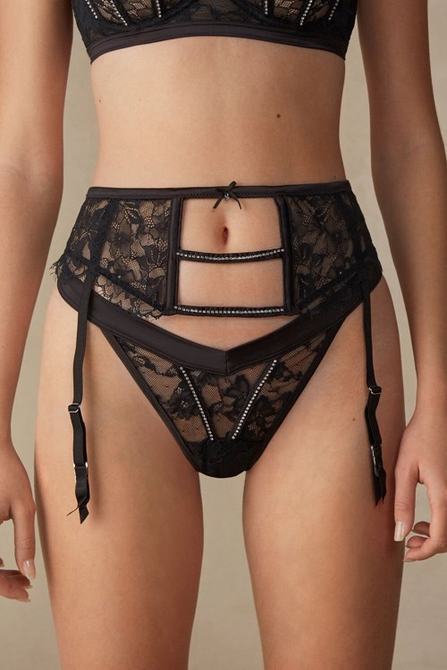 Intimissimi Shine High Like Stars Garter Belt Siyah Siyah | RTDIJ-6372