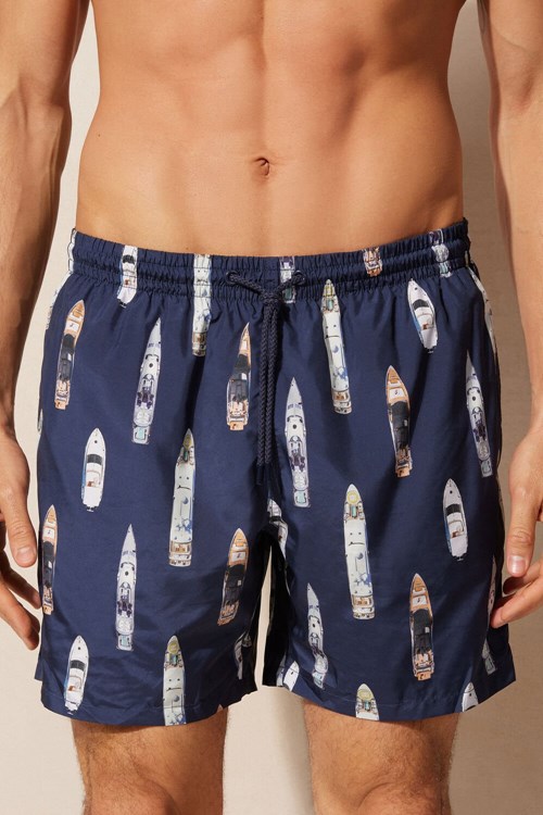 Intimissimi Ship Print Swim Trunks Mavi | KYRGD-1972