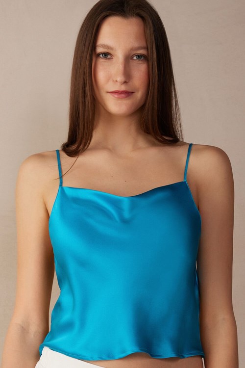 Intimissimi Silk Crop Camisole Mavi Turkuaz | GSIOV-9813