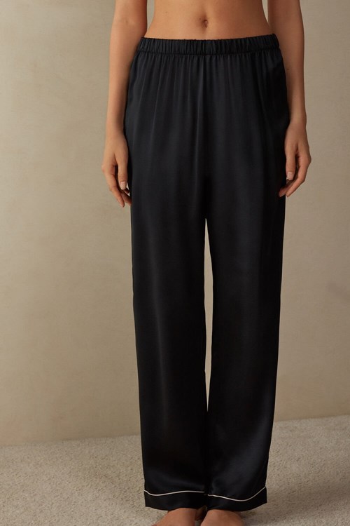 Intimissimi Silk Satin Pajama Pants Siyah Siyah | GILNT-0941