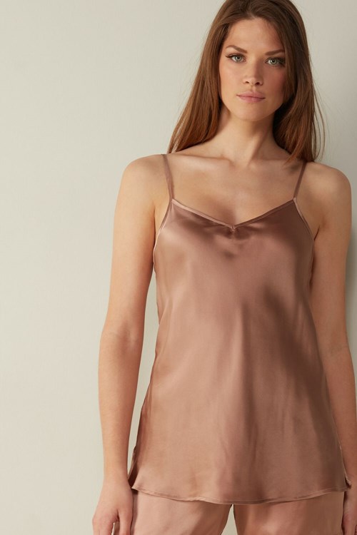 Intimissimi Silk Satin Top with V-neckline Pembe | TZDWJ-4712