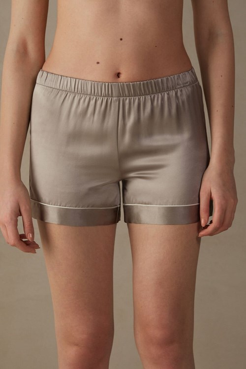 Intimissimi Silk Shorts with Contrast Trim Bej Rengi | BVOJU-7584