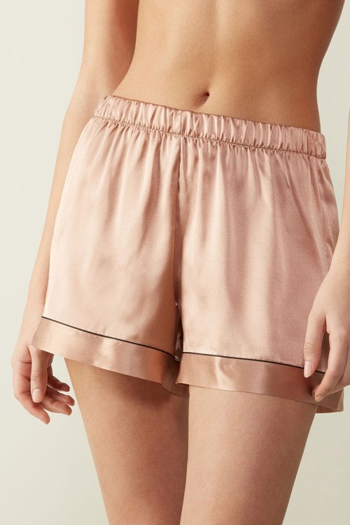 Intimissimi Silk Shorts with Contrast Trim Pembe | DQCMP-8521