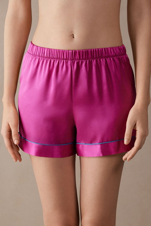 Intimissimi Silk Shorts with Contrast Trim Pembe Pembe | LDTYF-6481