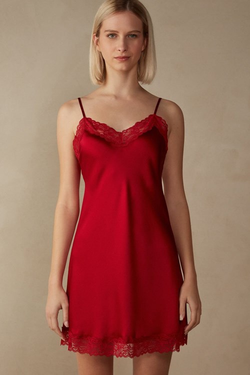 Intimissimi Silk Slip with Dantel Insert Detail Kırmızı Kırmızı | XAOZG-5028