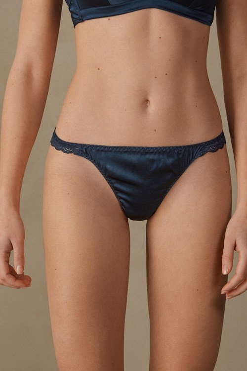 Intimissimi Silk and Dantel G-String Mavi Mavi | NYZEX-4719