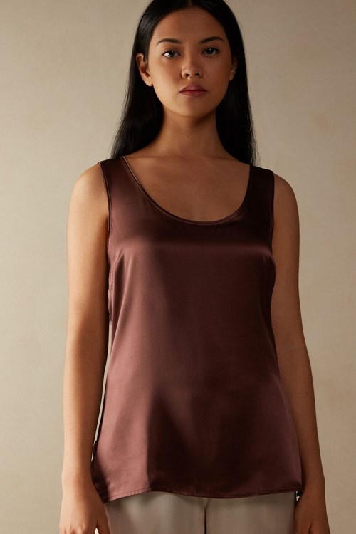 Intimissimi Silk and Modal Tank Top Kahverengi Kahverengi | WLCQE-4615