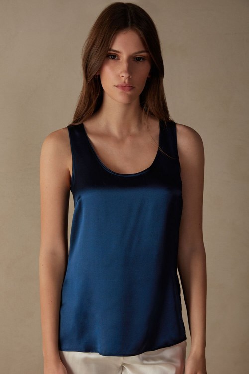 Intimissimi Silk and Modal Tank Top Mavi Mavi | NBDHF-7423