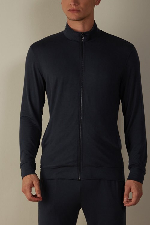 Intimissimi Silk and Modal Zip-Up Sweatshirt Mavi Mavi | FNAPG-7631
