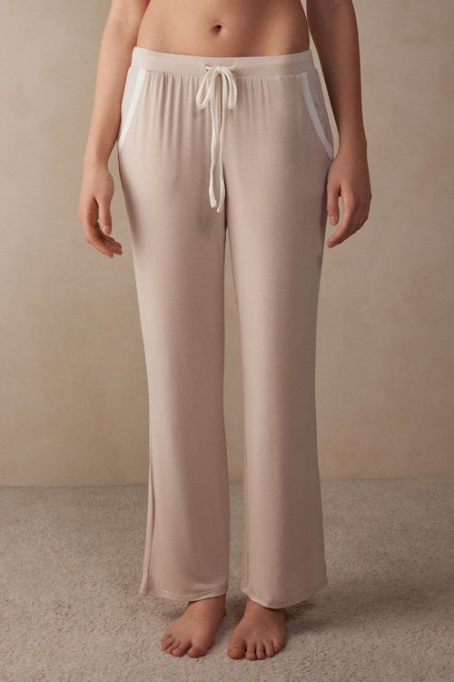 Intimissimi Simple Elegance Full Length Pants in Modal Pembe Pembe Beyaz | CWQFV-1537