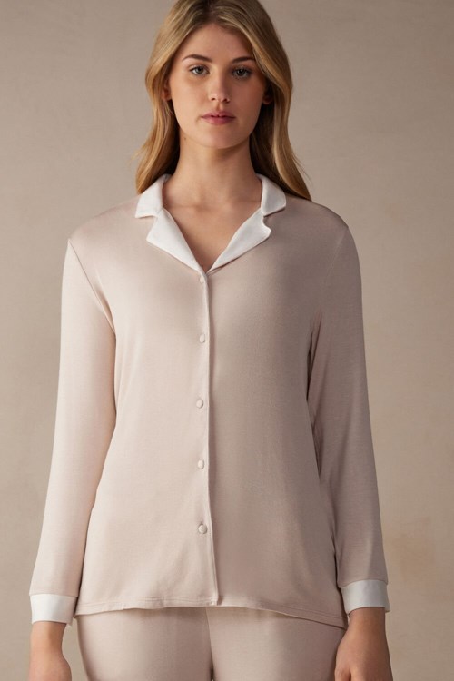 Intimissimi Simple Elegance Open Front Cardigan in Modal Pembe Pembe Beyaz | LFIWA-0576