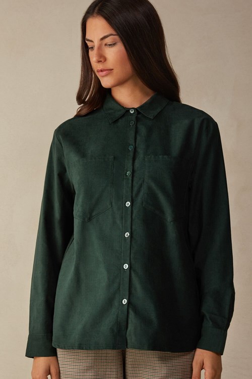 Intimissimi Slow and Cozy Velvet Shirt Yeşil Yeşil | JIEAD-6572