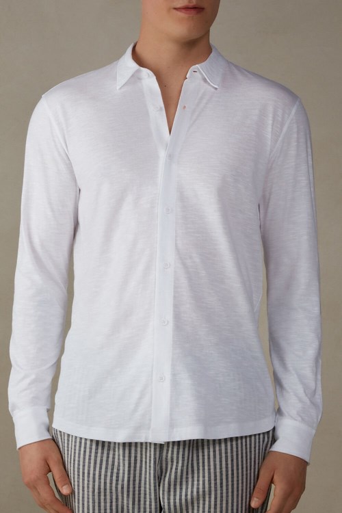 Intimissimi Slub Pamuklu Long Sleeve Shirt Beyaz Beyaz | AZKQP-3256