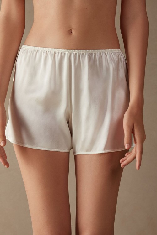 Intimissimi Smooth Silk-Satin Shorts Beyaz | DBZPE-0548