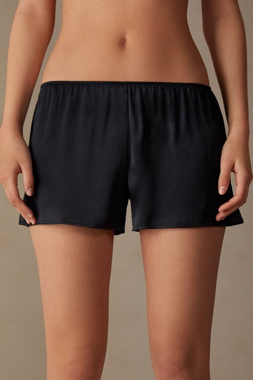 Intimissimi Smooth Silk-Satin Shorts Siyah Siyah | HAPNY-0583