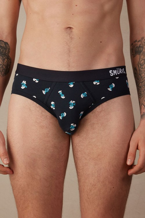 Intimissimi Smurf Briefs in Stretch Supima® Pamuklu Mavi Mavi Baskılı | MHVBE-4920