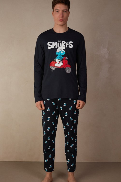 Intimissimi Smurfs Full Length Pamuklu Pajamas Mavi Mavi | ADCXZ-6493