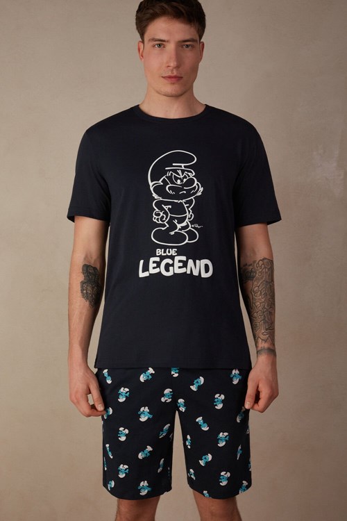 Intimissimi Smurfs Kısa Pamuklu Pajamas Mavi Mavi | NWSMH-7869