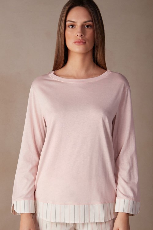 Intimissimi Soft Spring Long Sleeve Pamuklu Top Pembe Pembe | FUBJC-0483