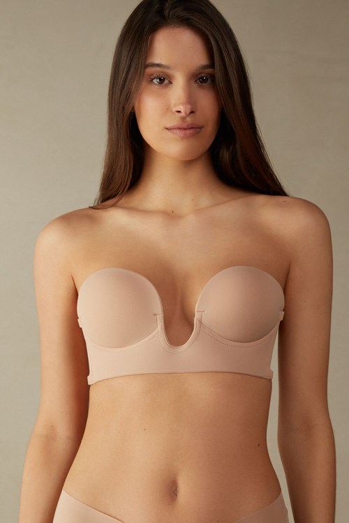Intimissimi Stick-On Bandeau Plunge Bra with Graduated Cups Bej Rengi | THIFY-7215