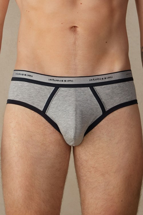 Intimissimi Stretch Supima® Pamuklu Brief with Logo Detail Mavi Açık Gri Mavi | EUIWK-0567