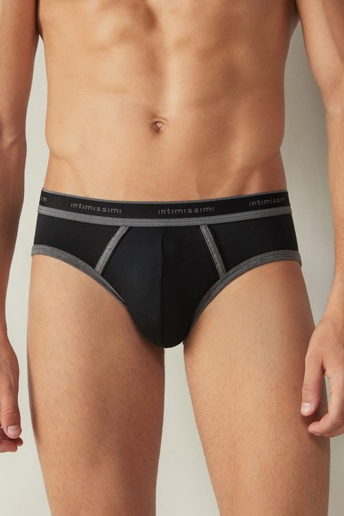 Intimissimi Stretch Supima® Pamuklu Brief with Logo Detail Siyah | NOWUM-1735