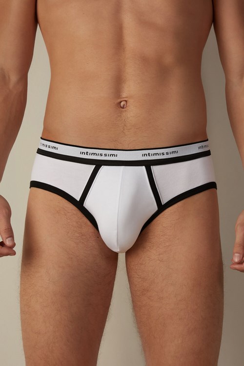 Intimissimi Stretch Supima® Pamuklu Brief with Logo Detail Renkli Beyaz Siyah | XSDJP-5639