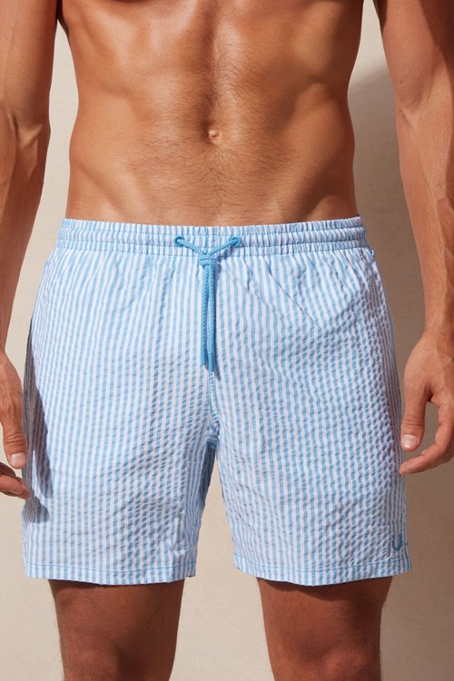Intimissimi Stripe Print Seersucker Swim Trunks Mavi Beyaz Açık Mavi | HNUWK-2056