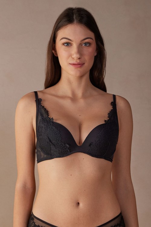 Intimissimi Stunning Beauty Gioia Super Push-up Bra Siyah Siyah | XKGVJ-9628