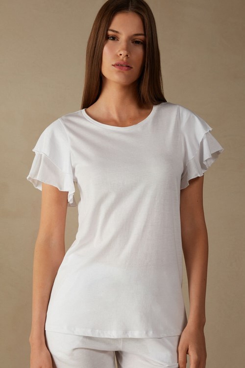 Intimissimi Summer Garden Kısa Sleeve Top in Supima® Ultrafresh Pamuklu Beyaz Beyaz | LGYPE-1927