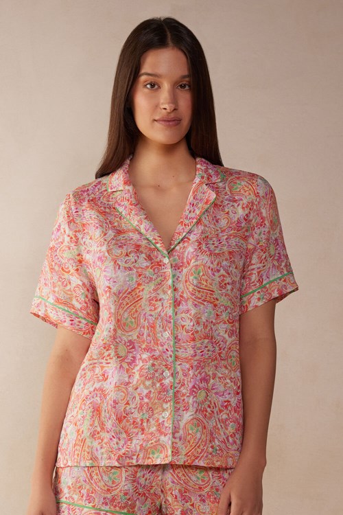 Intimissimi Summer Journey Kısa Sleeve Linen Shirt Renkli Baskılı | MGUYB-4962