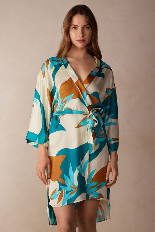 Intimissimi Summer Vibes Viscose Satin Kimono Renkli Baskılı | NHUDJ-6904