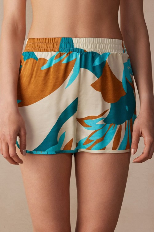 Intimissimi Summer Vibes Viscose Satin Shorts Renkli Baskılı | PQYDF-9247