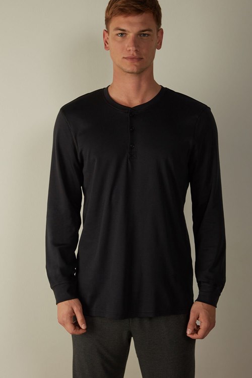 Intimissimi Supima Interlock Long-Sleeve Top Siyah Siyah | CTPEW-2398