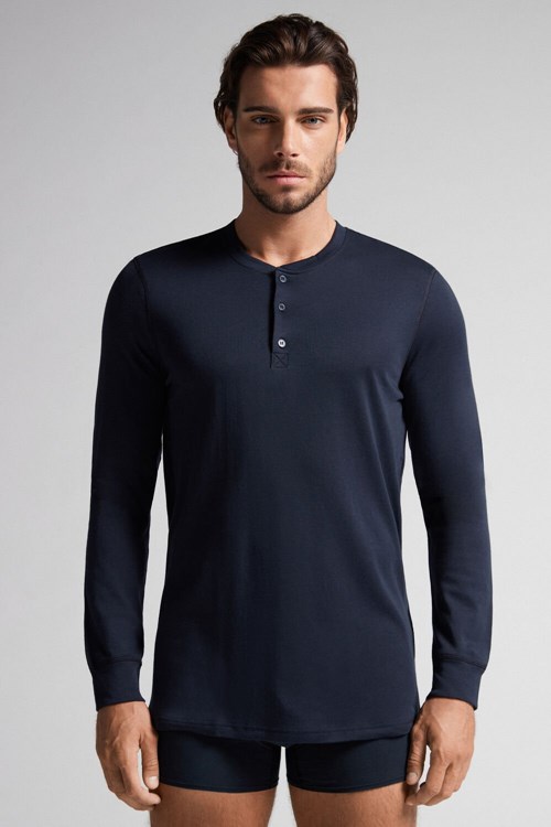 Intimissimi Supima Interlock Long-Sleeve Top Mavi | JLCNA-1538